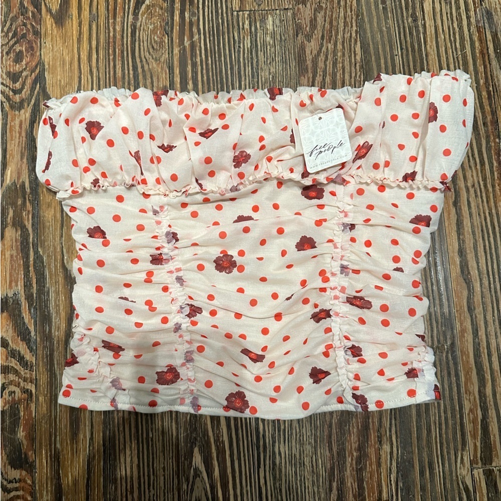 FREE PEOPLE NWT TUBE Floral Polka Dot Ruffled Top